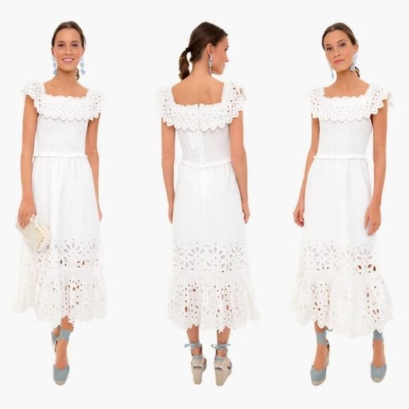 NEW Sea New York White Eyelet Smocked Maxi Dress Size XL Shopbop Boho Wedding - Picture 4 of 14